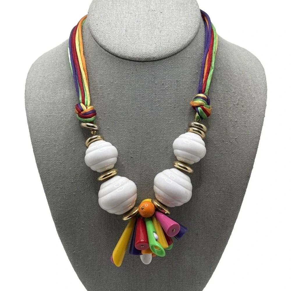 Vintage Statement Necklace Colorful Spike Beads Multi Cord Chunky Pop Art 18